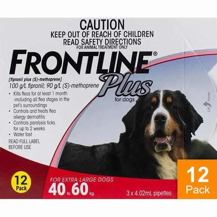 Frontline Plus for Dogs 88-132lbs (40-60kg) - 12 Pipettes