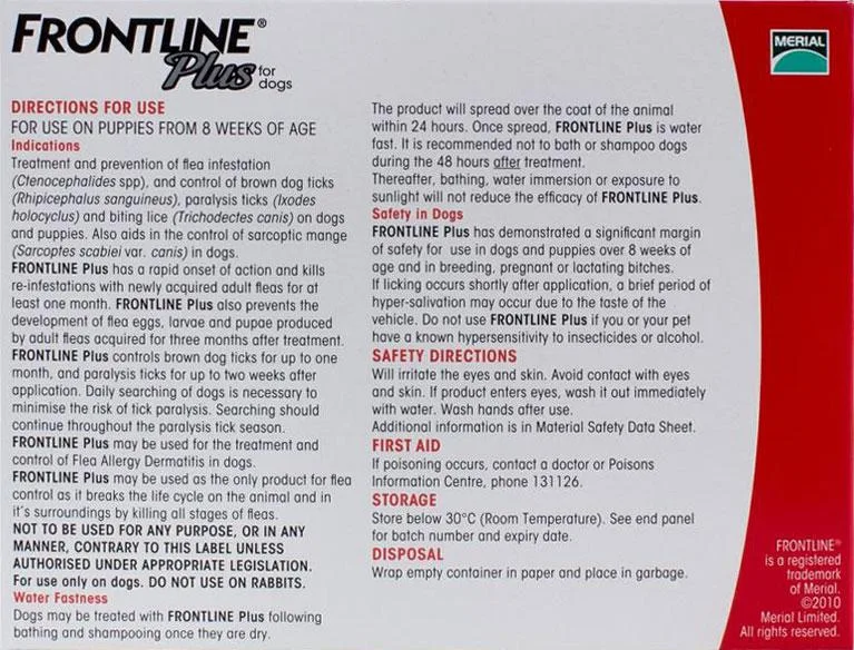 Frontline Plus for Dogs 88-132lbs (40-60kg) - 12 Pipettes - Image 2