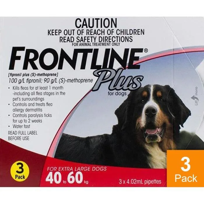 Frontline Plus for Dogs 88-132lbs (40-60kg) - 3 Pipettes