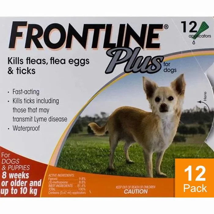 Frontline Plus for Dogs Under 22lbs (10kg) - 12 Pipettes