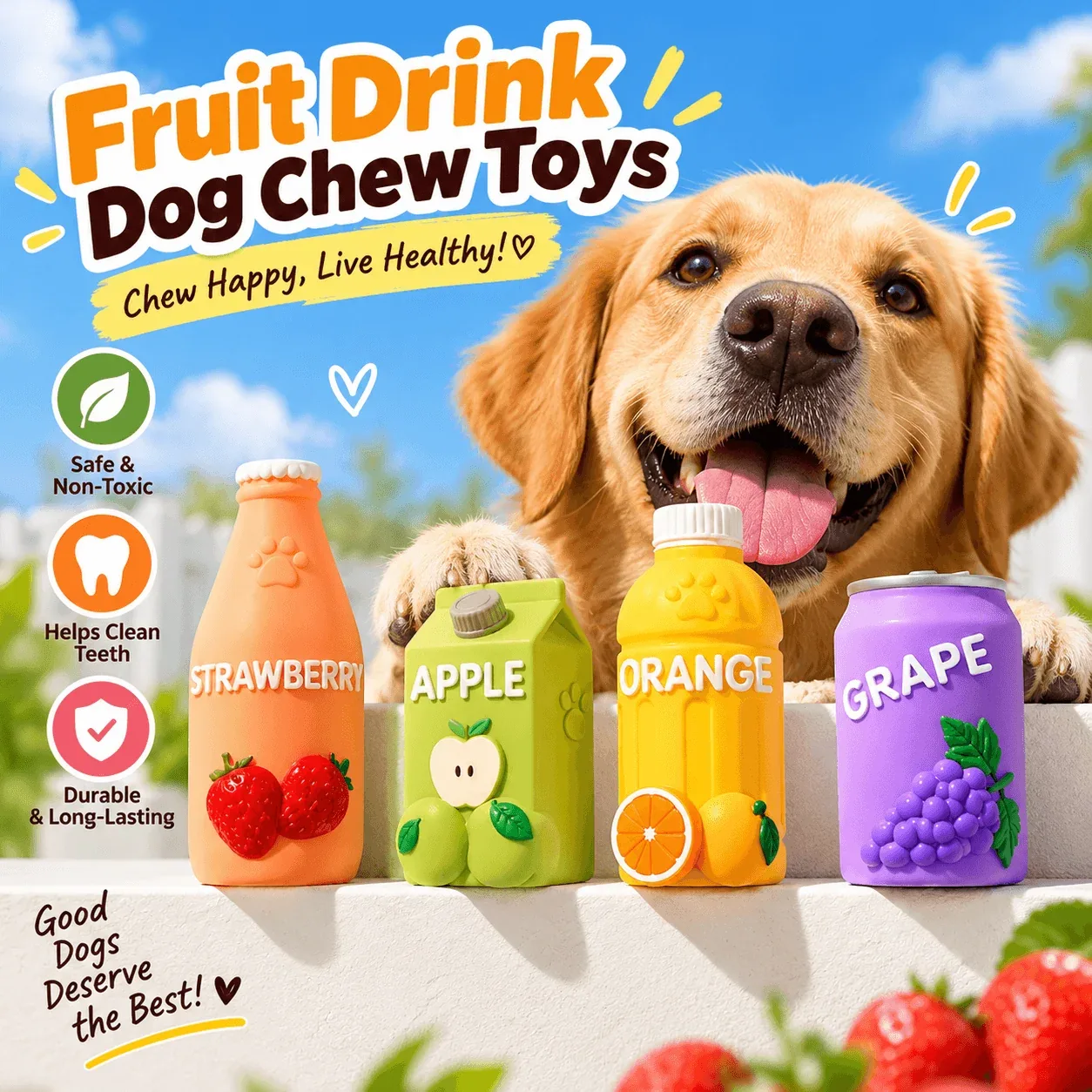 Fruit Drink Squeaky Dog Toy – Soft, Fruit-Scented Latex - Image 2