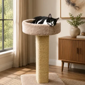Fully Assembled Cat Scratching Post with Perch – Solid Wood Heavy-Duty Design