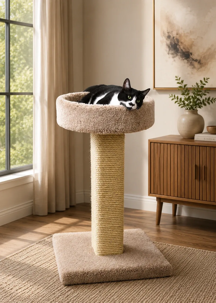 Fully Assembled Cat Scratching Post with Perch – Solid Wood Heavy-Duty Design