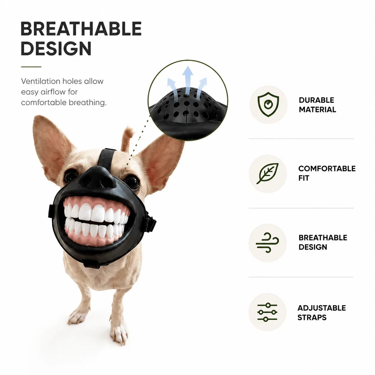 Funny Dog Muzzle with Teeth β Adjustable Novelty Dog Mask - Image 2