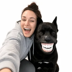 Funny Dog Muzzle with Teeth – Adjustable Novelty Dog Mask