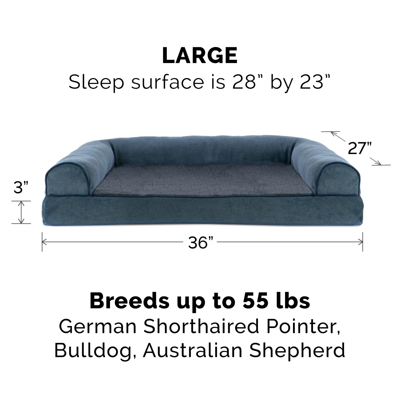 FurHaven Faux Fleece & Chenille Orthopedic Sofa Pet Bed for Dogs & Cats - Large, Orion Blue - Image 2