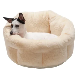 FurHaven Luxury Fur Warming Hi-Lo Cuddler Bed - Small 20", Cream