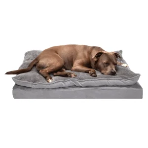 FurHaven Minky Faux Fur & Suede Pillow-Top Orthopedic Dog Bed - Large, Titanium Gray