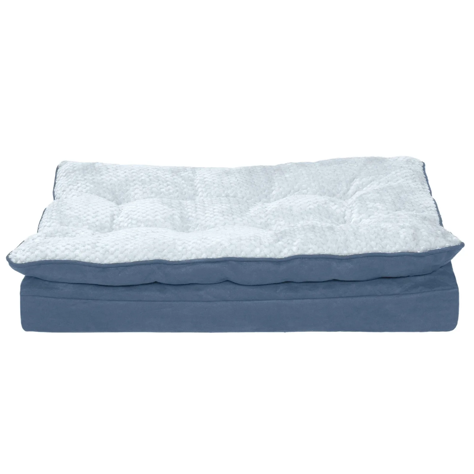 FurHaven Minky Faux Fur & Suede Pillow-Top Orthopedic Dog Bed - Medium, Stonewash Blue - Image 2