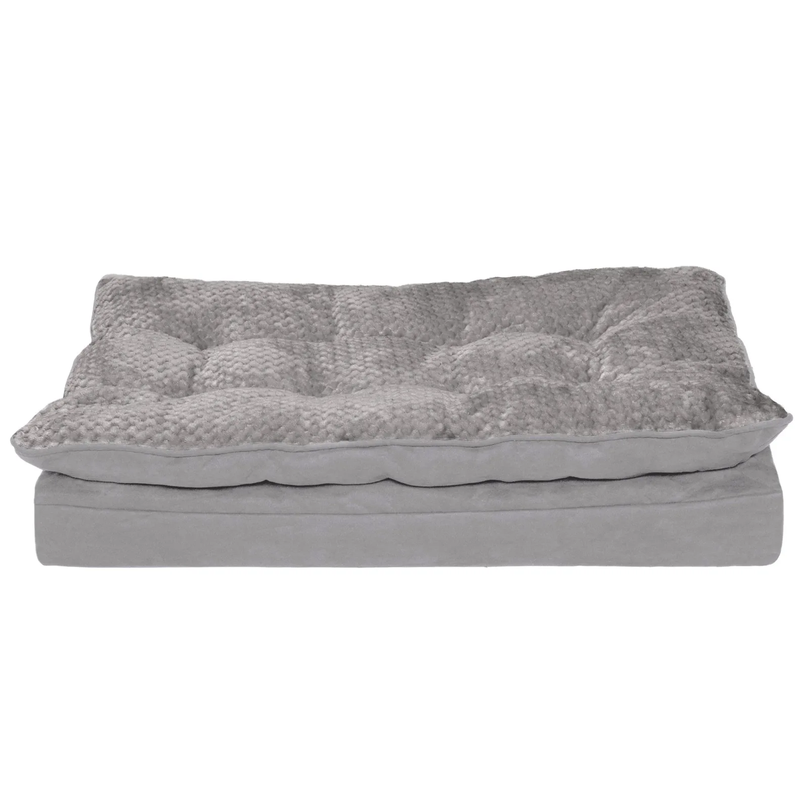 FurHaven Minky Faux Fur & Suede Pillow-Top Orthopedic Dog Bed - Medium, Titanium Gray - Image 2