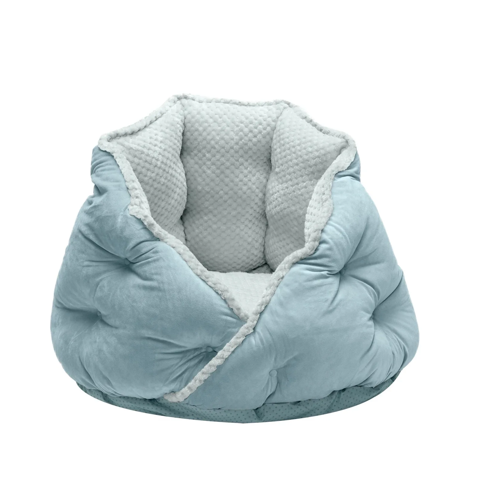 FurHaven Minky Faux Fur & Velvet Calming Hug Bed - Medium 24", Aquamarine - Image 2