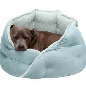 FurHaven Minky Faux Fur & Velvet Calming Hug Bed - Medium 24", Aquamarine