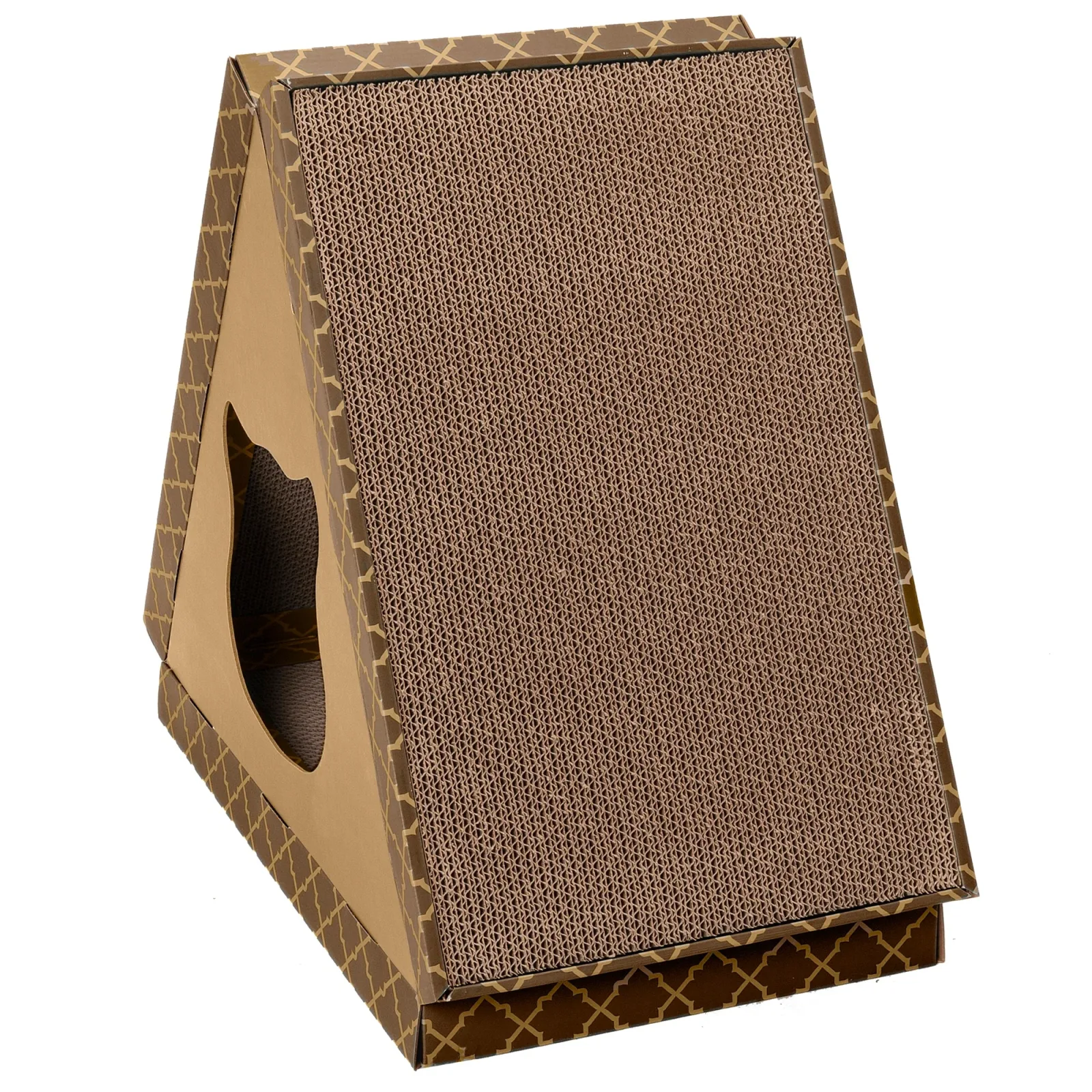 FurHaven Tiger Tent Corrugated Scratcher with Catnip - Tan