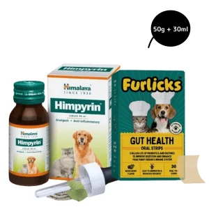 Furlicks Gut Health Supplement and Himalaya Himpyrin Anti Inflammatory & Pain Relief Drops Combo for Dogs and Cats
