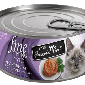 Fussie Cat Fine Dining Pate Mackerel with Beef Entree Wet Cat Food, 2.82oz