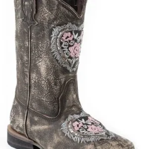 Girls Destiny Square Toe Western Boot 1 Brn/Sil