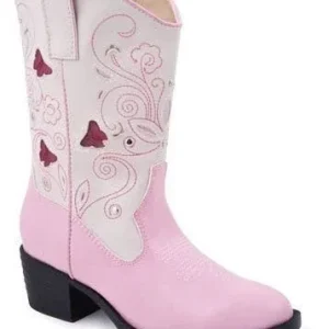 Girls Faux Leather Butterfly Lights Boots 1 Pink