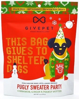 GivePet Holiday Dog Treats Pugly Sweater Party 6 Oz.