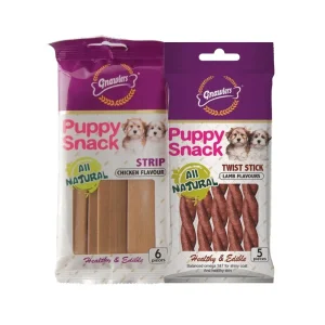 Gnawlers Puppy Snack Strip Chicken and Twist Stick Lamb Flavoured Dog Treats Combo