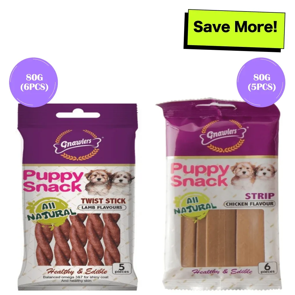 Gnawlers Puppy Snack Strip Chicken and Twist Stick Lamb Flavoured Dog Treats Combo - Image 2