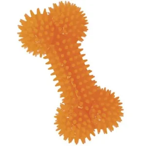 Gnawsome Orange Spiky Bone Squeaker Dog Toy