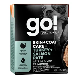 Go! Dog Skin & Coat Care Pate Turkey & Salmon With Grain, 12.5 oz each, Case of 12