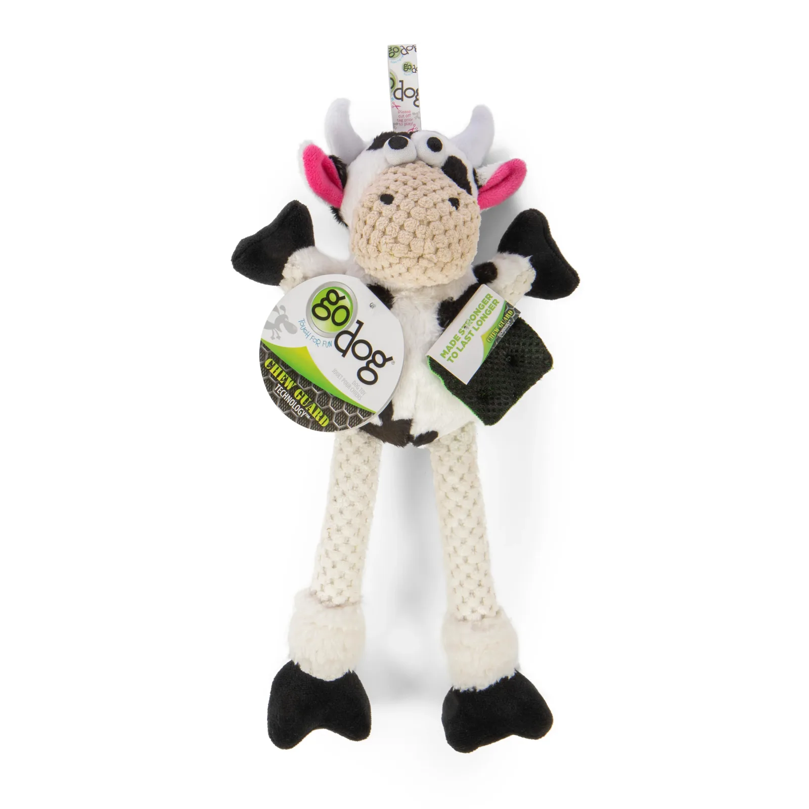 goDog Checkers Skinny Cow Squeaky Plush Dog Toy, Chew Guard Technology, Small - Image 2