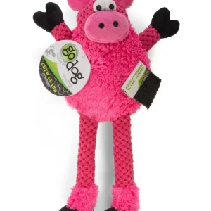 goDog Checkers Skinny Durable Plush Dog Toy Pig SM