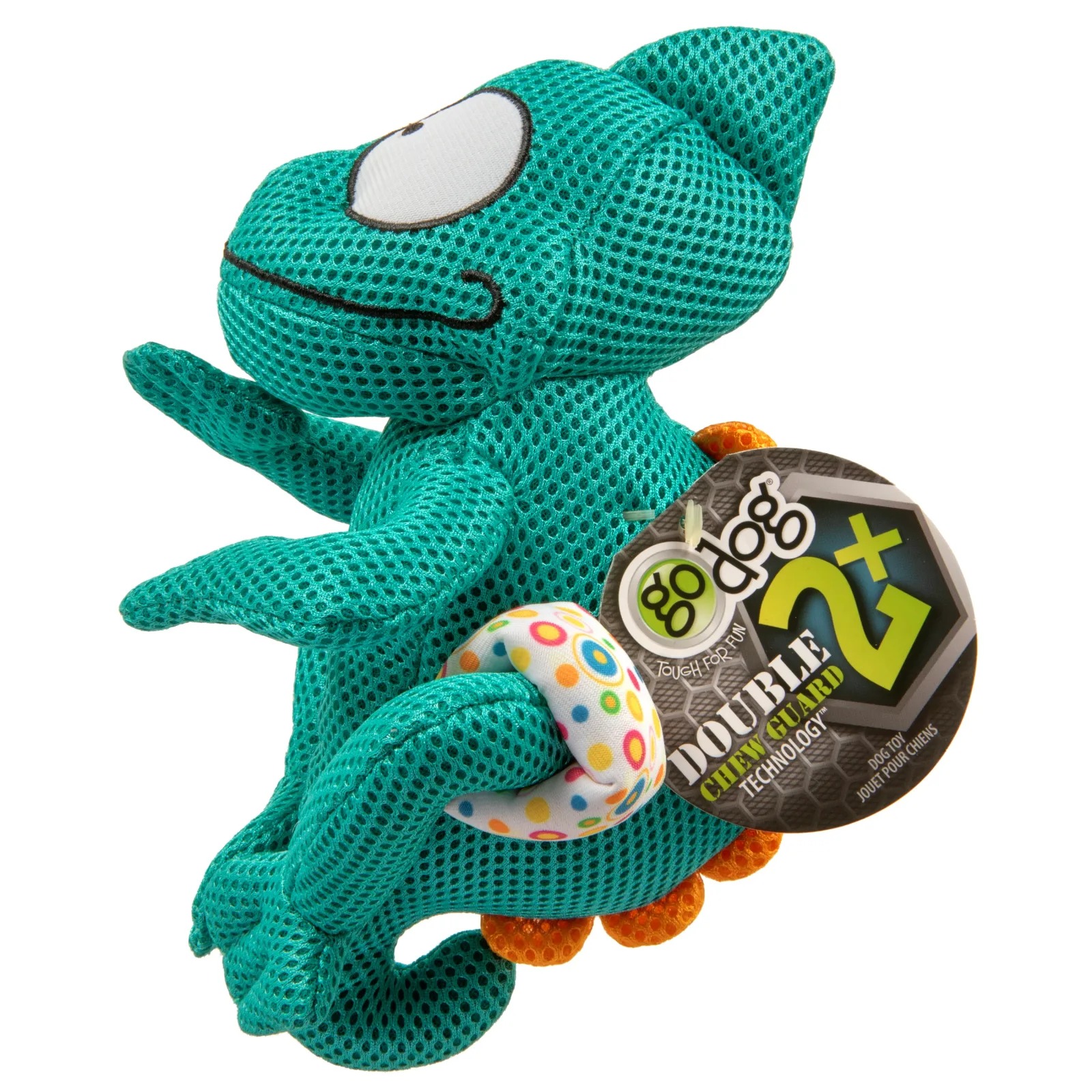 goDog Double Chew Guard Technology Chameleon Squeaker Plush Dog Toy, Teal, Medium - Image 2