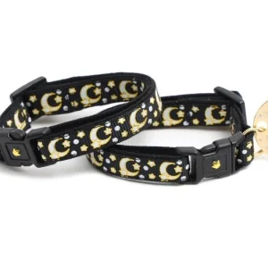 Gold Moons and Stars on Black V2 Cat Collar