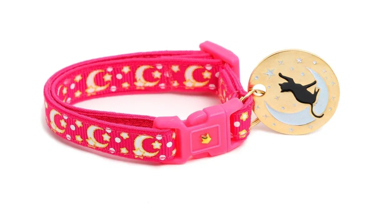 Gold Moons and Stars on Hot Pink Cat Collar