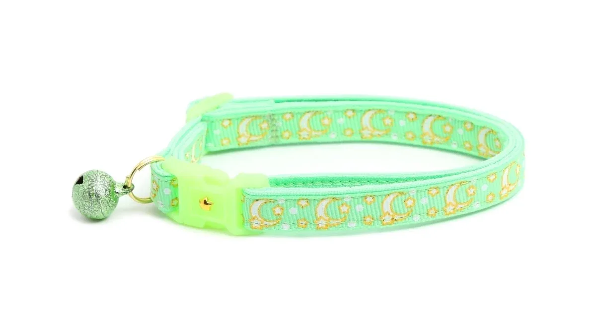 Gold Moons and Stars on Mint Green Cat Collar - Image 2