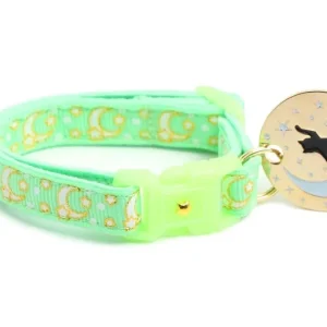 Gold Moons and Stars on Mint Green Cat Collar