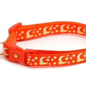 Gold Moons and Stars on Orange Cat Collar