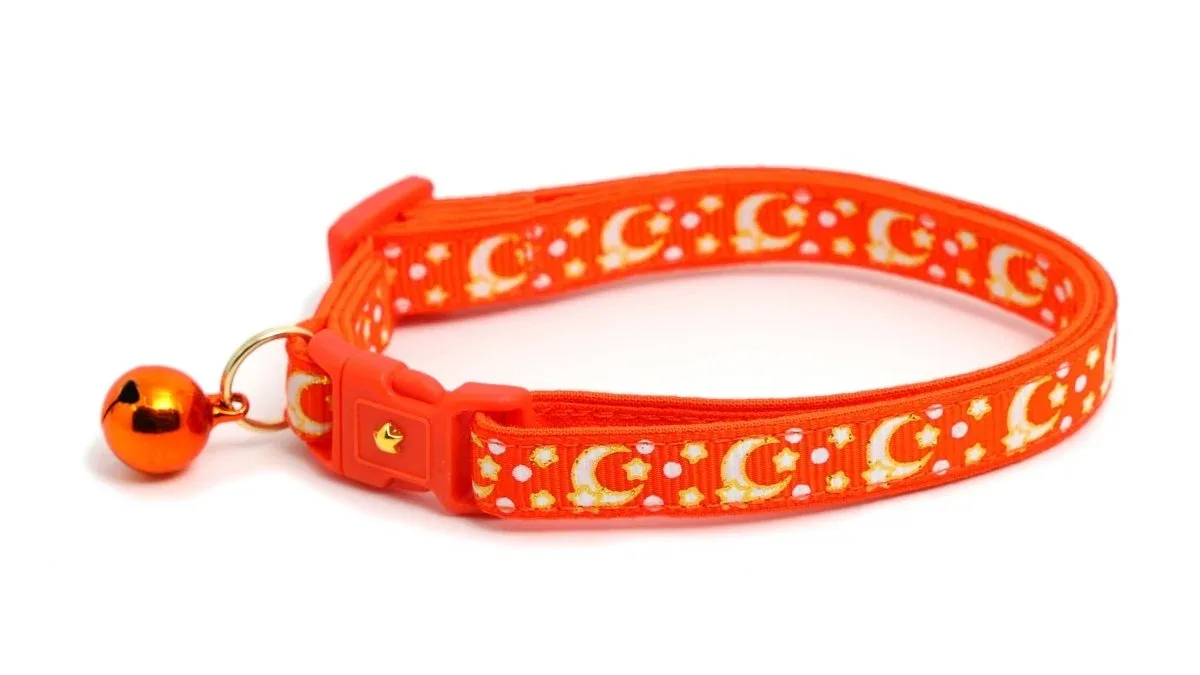 Gold Moons and Stars on Orange Cat Collar