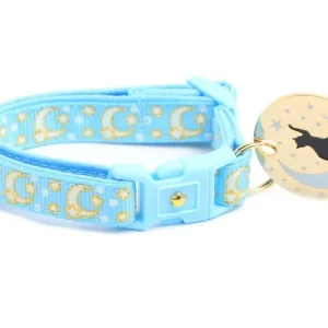 Gold Moons and Stars on Powder Blue Cat Collar