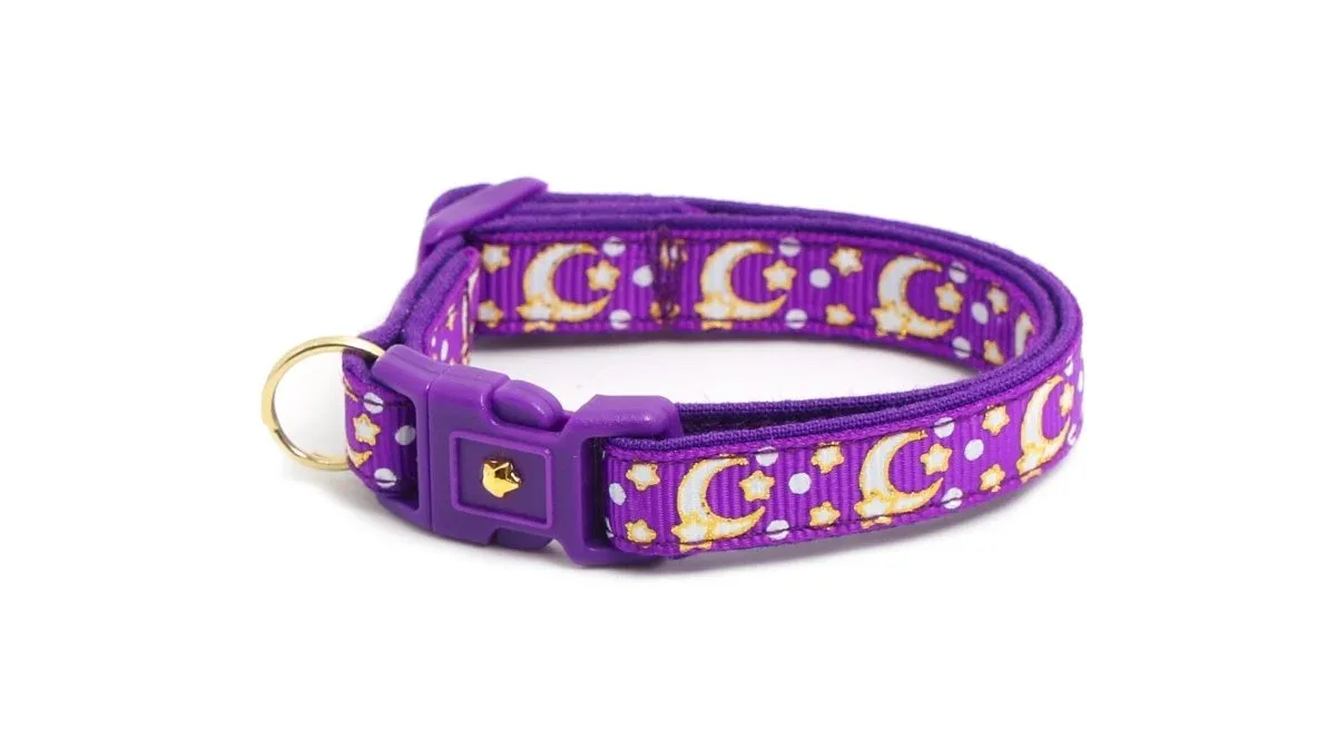 Gold Moons and Stars on Purple Cat Collar - Image 2