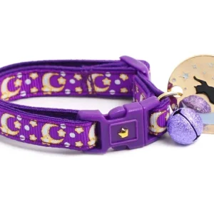 Gold Moons and Stars on Purple Cat Collar