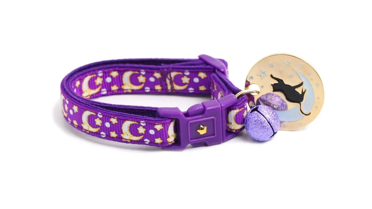 Gold Moons and Stars on Purple Cat Collar