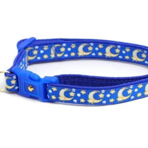 Gold Moons and Stars on Sapphire Blue Cat Collar