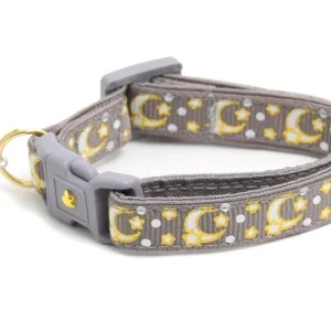 Gold Moons and Stars on Silver Cat Collar