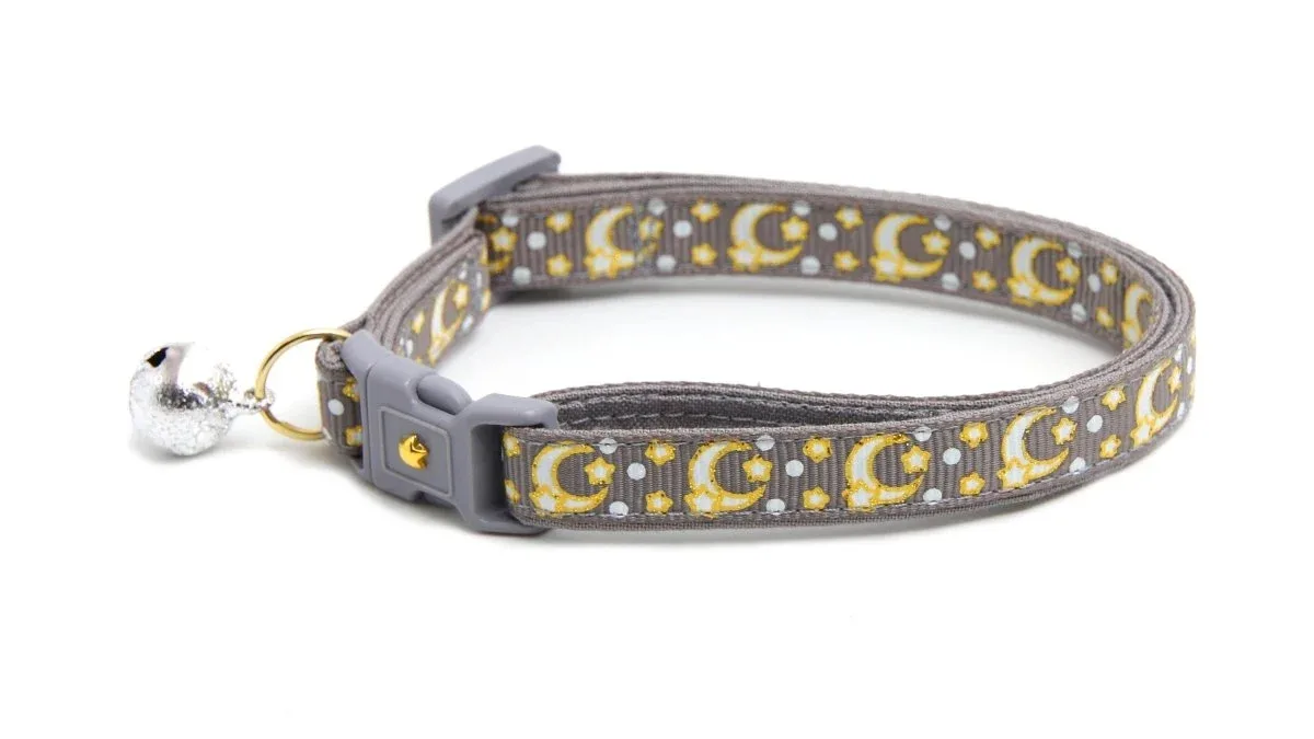 Gold Moons and Stars on Silver Cat Collar - Image 2