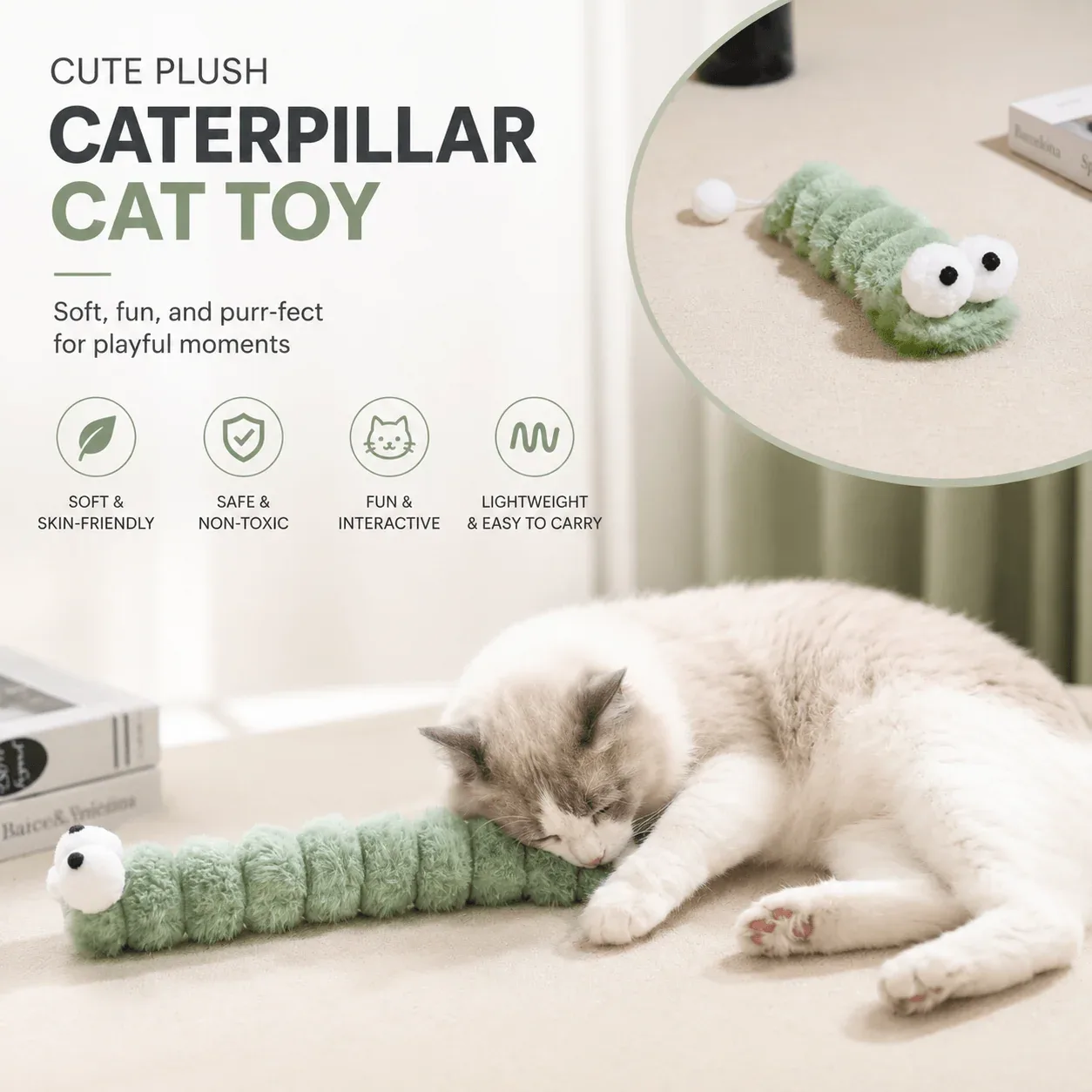 Gradient Plush Catnip Caterpillar Cat Toy - Image 2