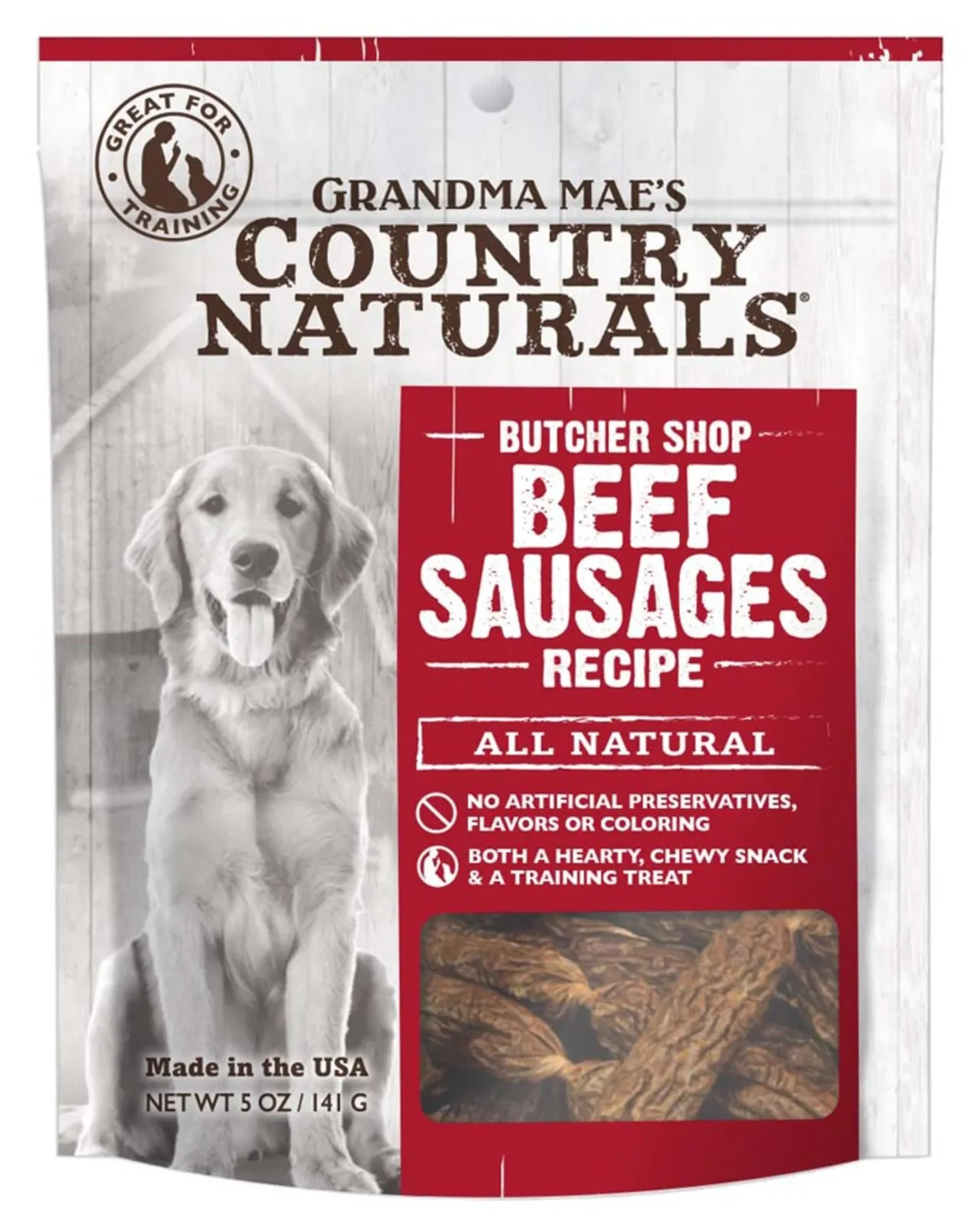 Grandma Mae's Country Naturals Grain-Free Beef Sausages Dog Treats, 5 oz