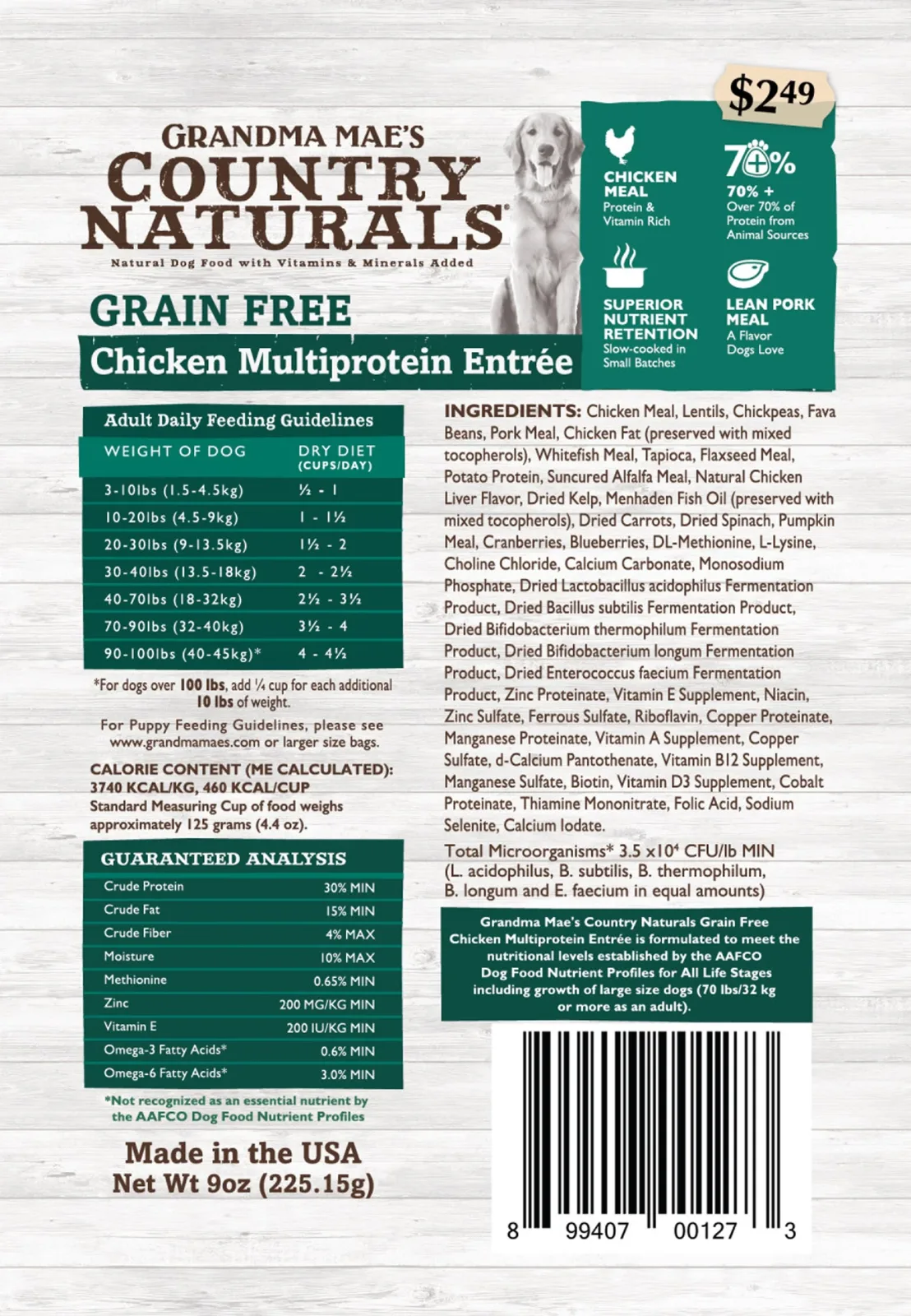 Grandma Mae's Grain-Free Multi-Protein Dry Dog Food - Chicken, Pork & Whitefish, 14 oz each, Case of 18