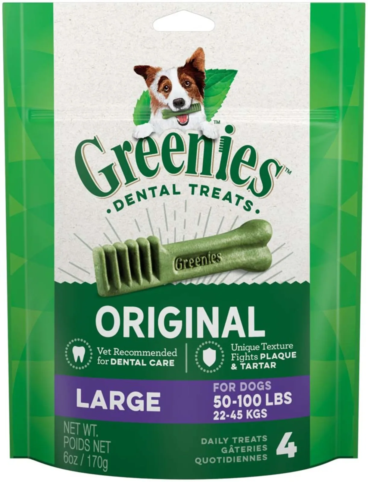 Greenies Dog Dental Dog Treats Large, Original, 6 oz, 4 ct