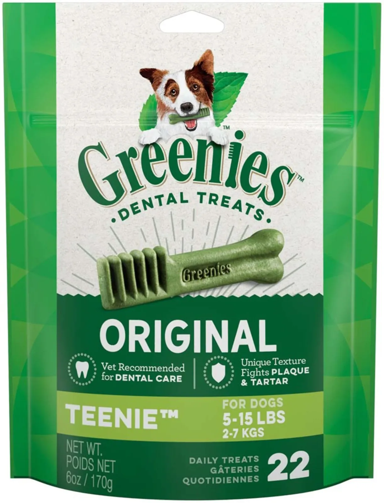 Greenies Dog Dental Dog Treats Teenie, Original, 6 oz, 22 ct