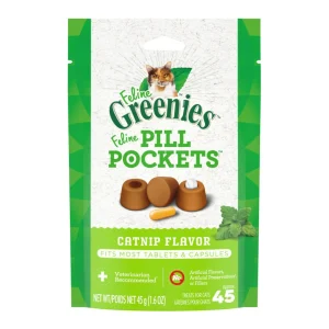 Greenies Feline Pill Pockets Cat Treats, Catnip Flavor, 1.6 oz, 45 ct