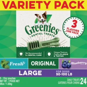 Greenies Large Dental Chews Flavored with Spearmint and Blueberry Dog Treat