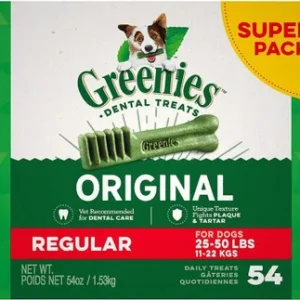 Greenies Original Dental Dog Chews Regular - 54 Treats - (Dogs 25-50 lbs)